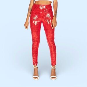 NWT Tipsy Elves Red Sequin Skinny Pants/Leggings